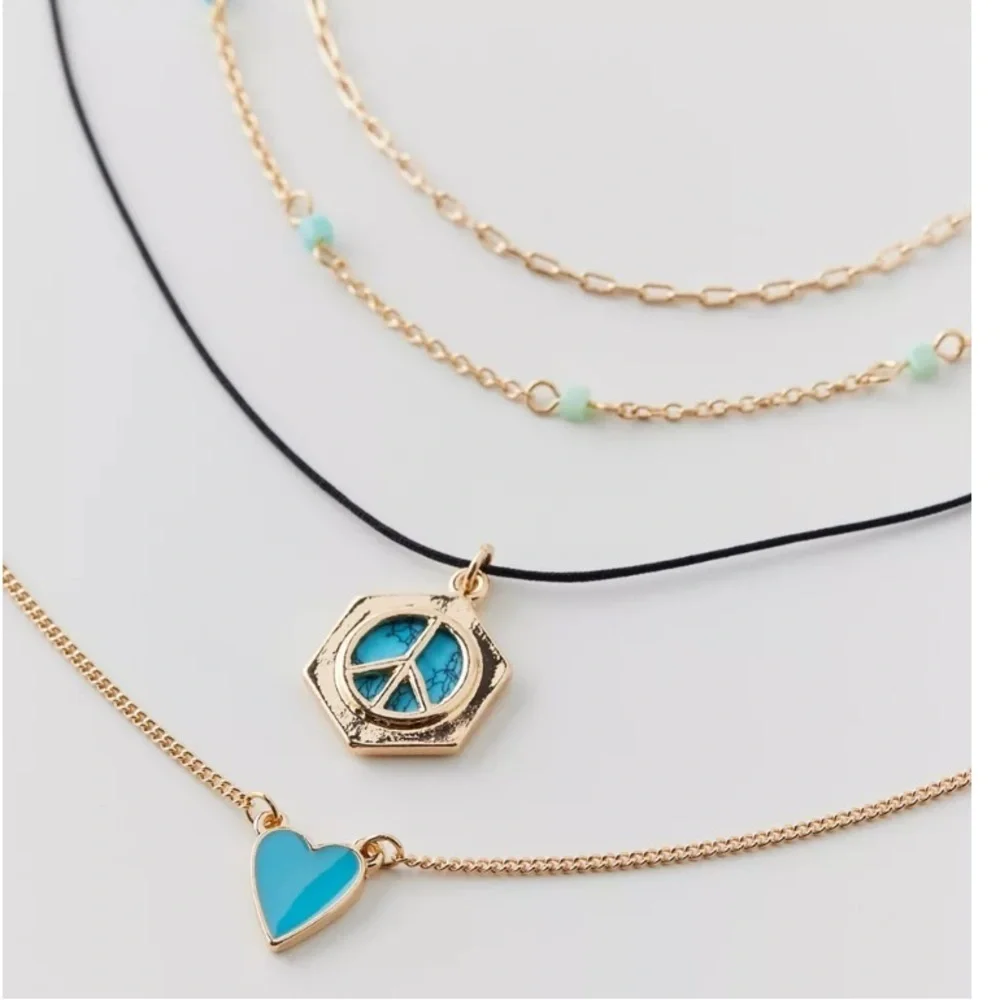 NWT - Urban Outfitters Ashbury Peace And Love Layering Necklace Set